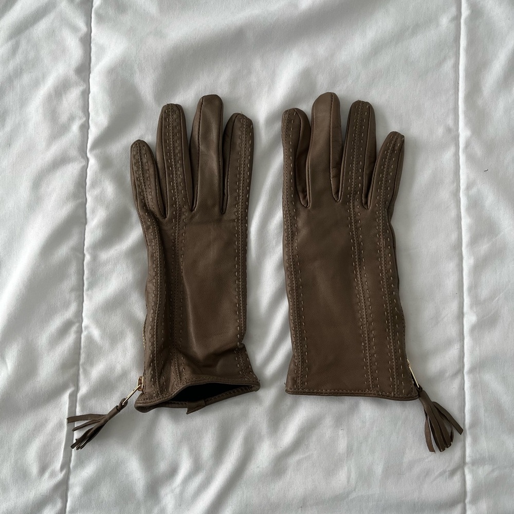 Simons Brown Leather Gloves with Tassel Zippers